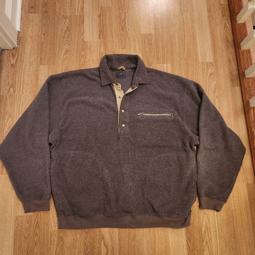 Vintage GAP Fleece Quarter Snap Pullover Gray Small